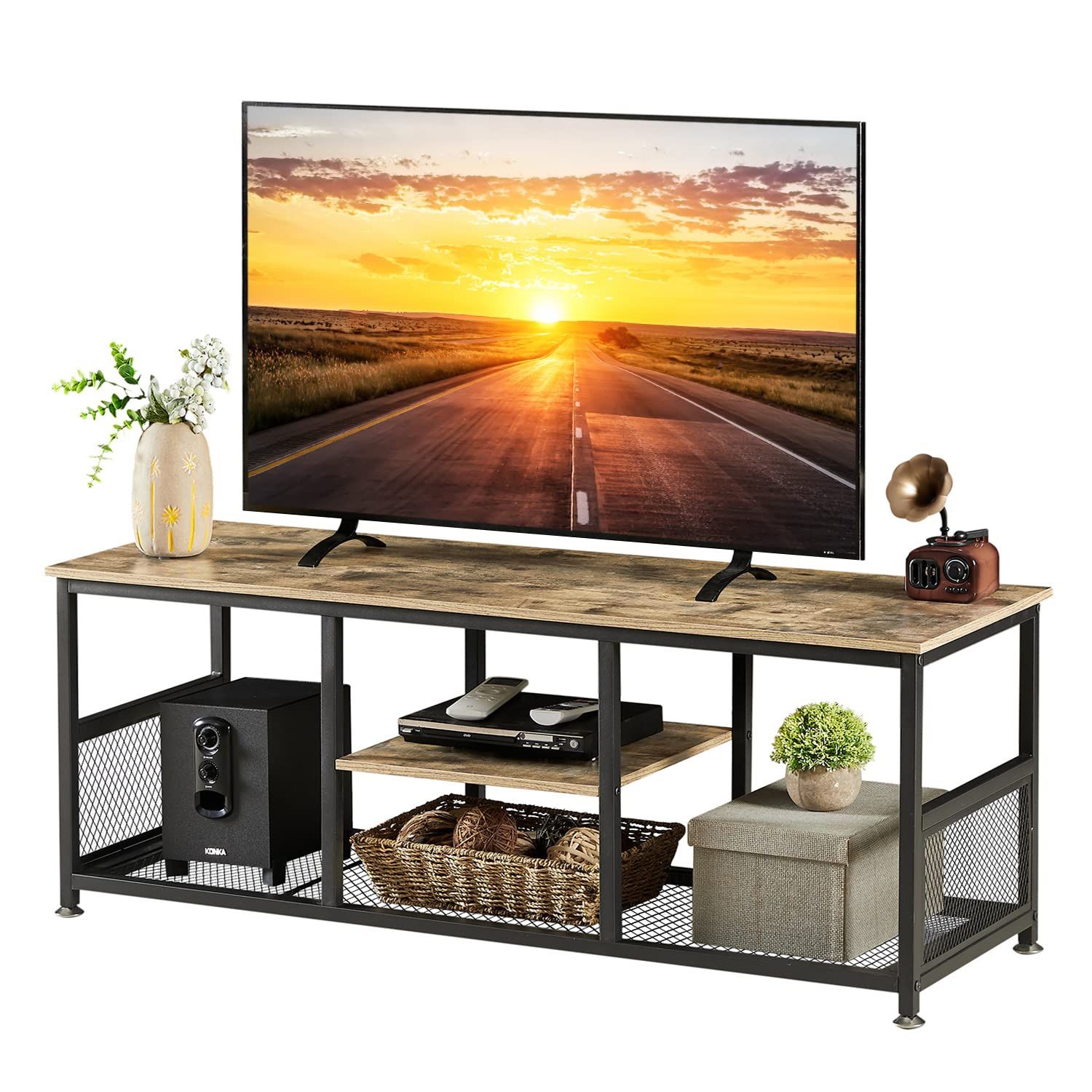 Media Console Table with Storage for Living Room Grey/Brown