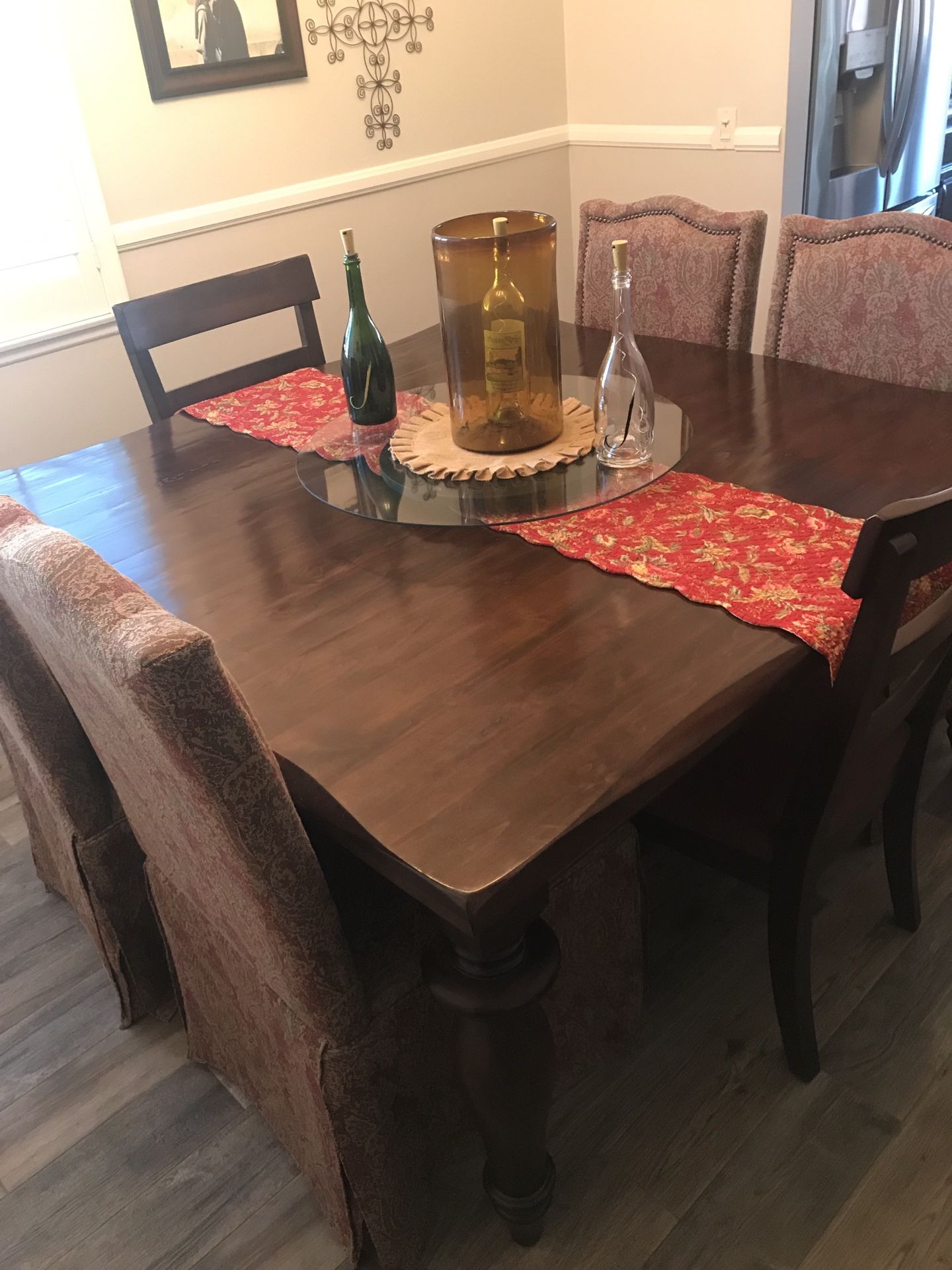 Dining Room Set 60” Square And 30” Tall With 6Chairs And Lazy Susan And Matching Buffet