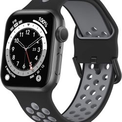 Compatible with Apple Watch Bands 44mm 42mm, Soft Silicone Breathable Air Hole Sport Wristbands with Classic Clasp for iWatch Series Se/6/5/4/3/2/1, B
