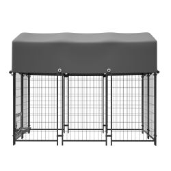 Dog Kennel Outdoor with Roof, 4.23'x5.82'x4.83' Welded Wire Enclosure, Heavy Duty Dog Crate with UV-Resistant Waterproof Cover, Double Lock & Rotating