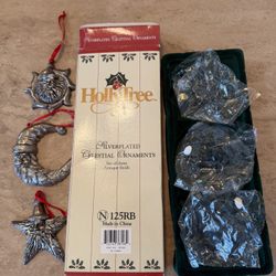 Holly Tree Silverplated Celestial Ornaments Set of Three 