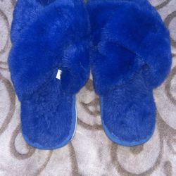 Blue Furry Sandals