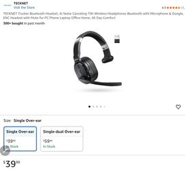 TECKNET Trucker Bluetooth Headset, AI Noise Canceling 70h Wireless Headphones Bluetooth with Microphone