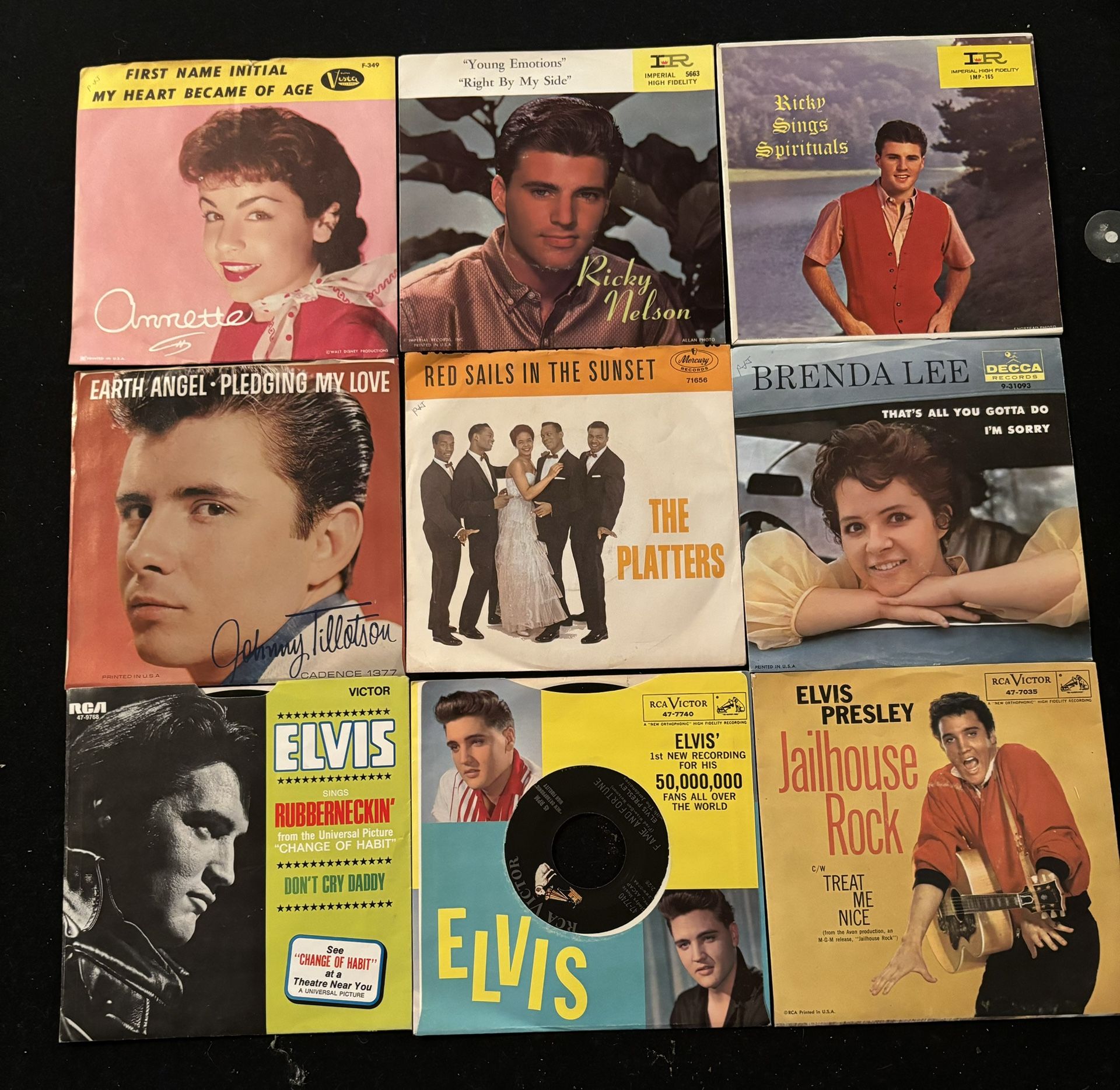 Lot Of 1950’s 45 RPM Records With Original Artwork Sleeves