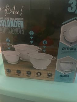 kitchen ace powder coated metal strainers colander collection
