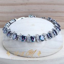 925 Sterling, Silver Multiccolored Blue  Gemstone Necklace