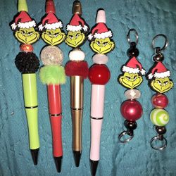 The Grinch Beaded Pen And Keychain