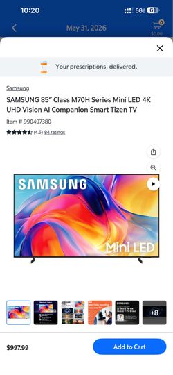 SAMSUNG 85” Class M70H Series Mini LED 4K UHD Vision AI Companion Smart Tizen TV