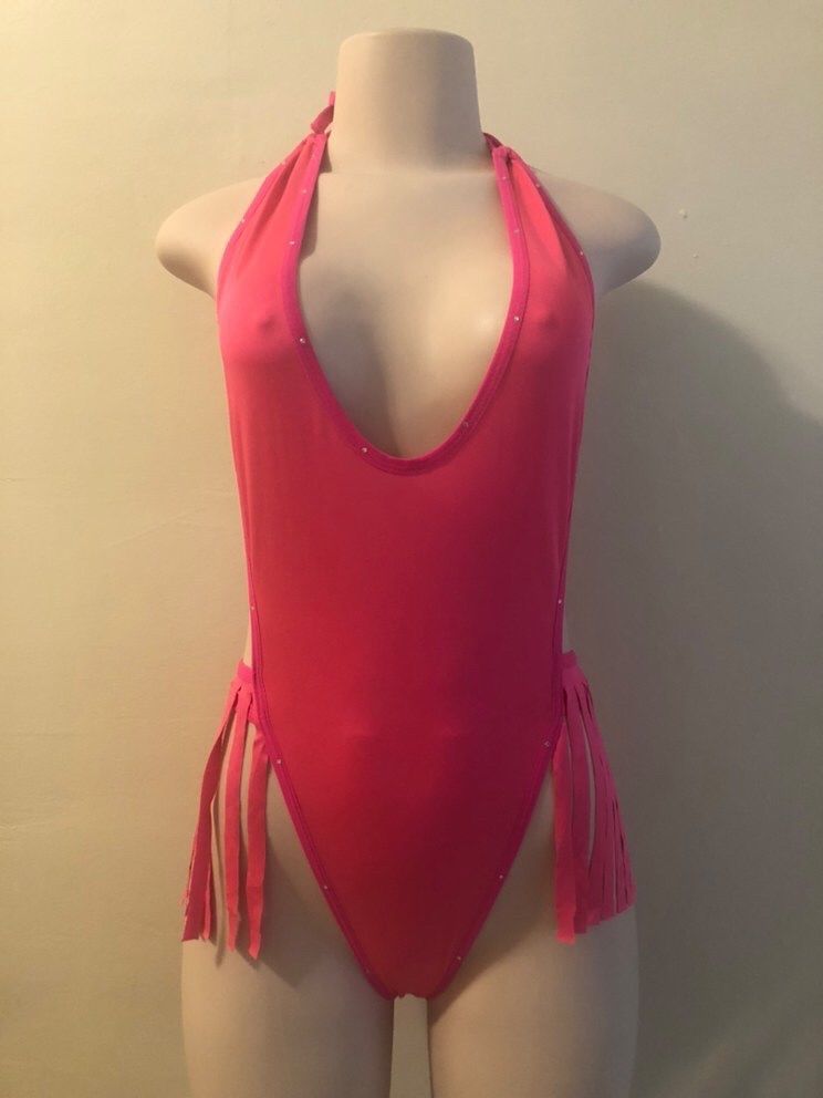 Pink Fringe Exotic Dancewear One Piece Stripper Outfit