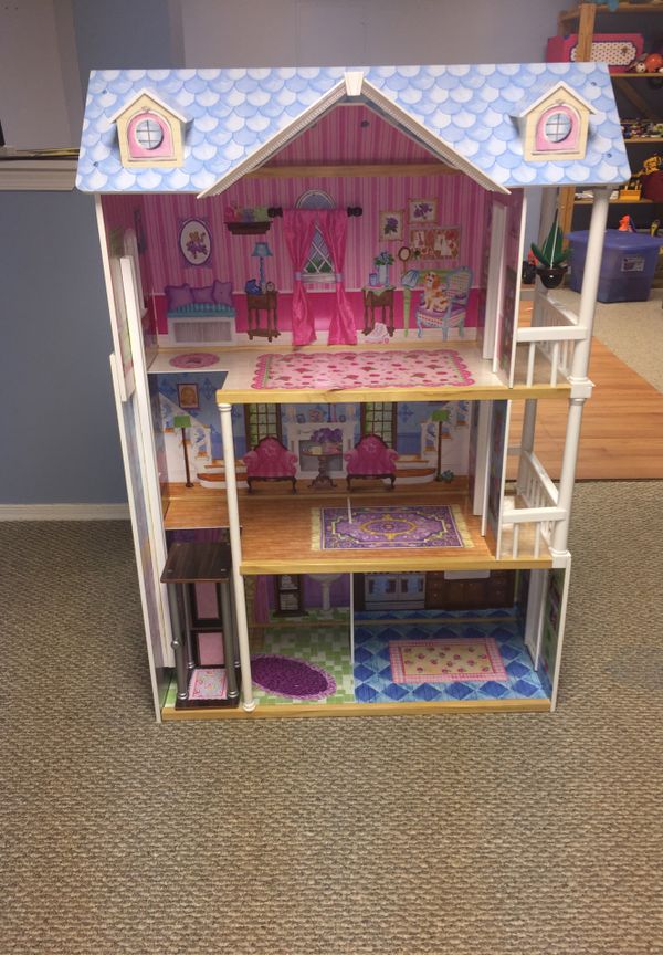 Wooden barbie doll house 4ft tall movable elevator for sale in