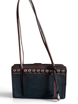 Elegant Brighton Zip Hearts Back Leather Organizer Shoulder Bag, Black & Brown
