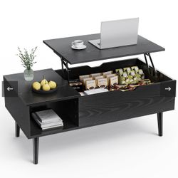  Wood Lift Top Coffee Table, Hidden Compartment & Adjustable Storage