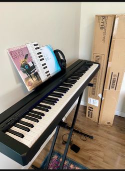 Yamaha P-71B Digital Keyboard Piano With Roland Headphones And Beginner Workbook