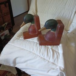 Hand carved Antique Duck Book Ends