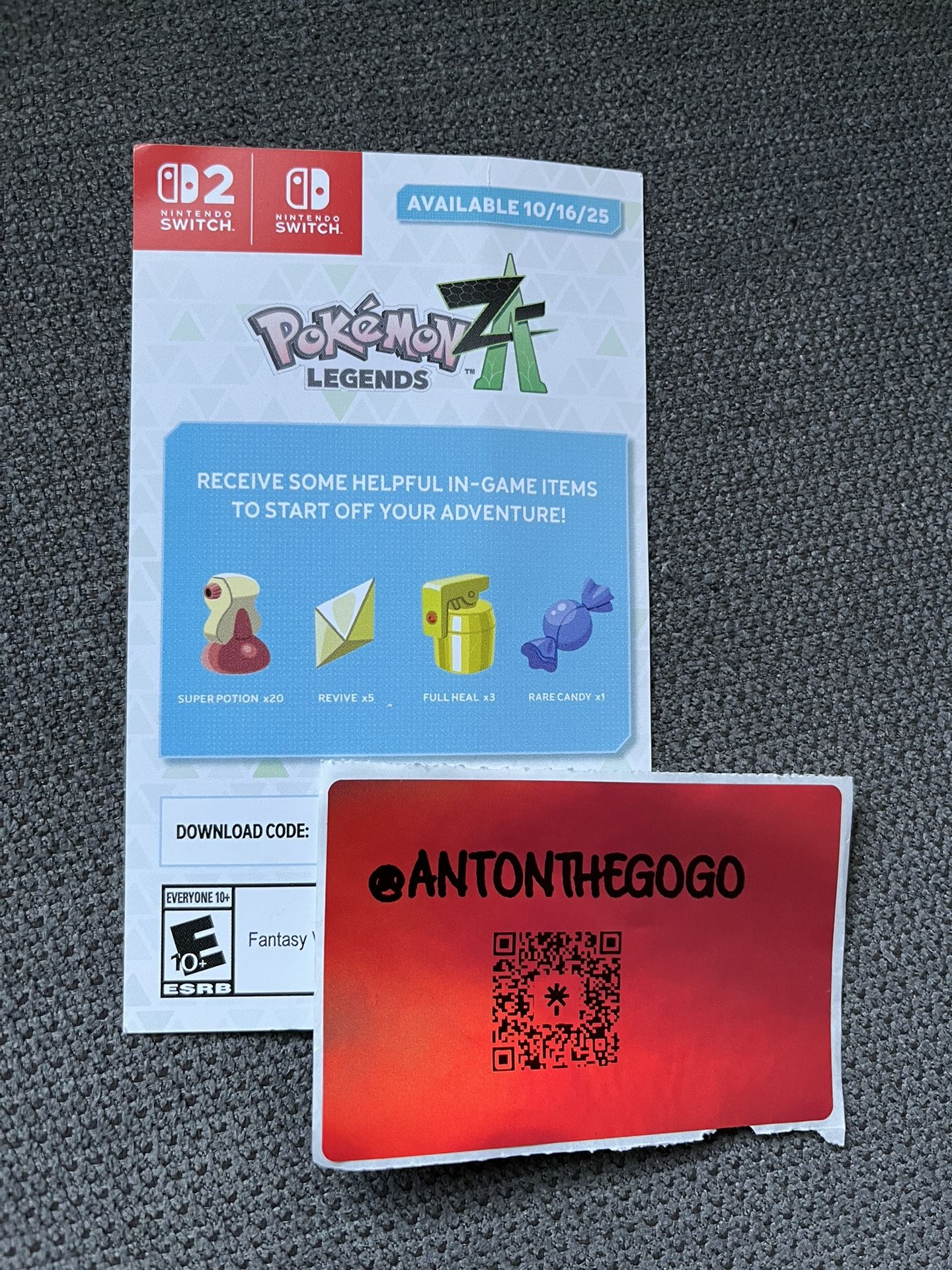 Pokémon Legends Z-A Helpful Items Bonus Code Card Rare