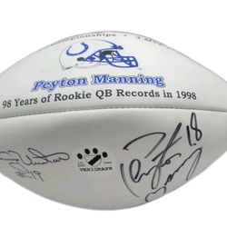 Johnny Unitas & Peyton Manning Dual Autographed Signed Colts NFL Football COA
