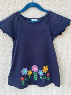 Hanna Andersson Girls Navy Flutter Sleeve Floral T-Shirt Size 120 (6-7)
