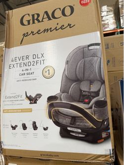 a Graco Premier 4Ever DLX Extend2Fit 4-in-1 Car Seat featuring an anti-rebound bar.