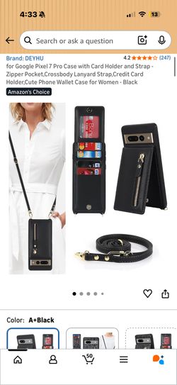 for Google Pixel 7 Pro Case with Card Holder and Strap - Zipper Pocket,Crossbody Lanyard Strap,Credit Card Holder,Cute Phone Wallet Case for Women - B