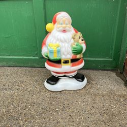 18" Vintage Lighted Blow Mold Christmas Santa Claus Teddy Bear Gift