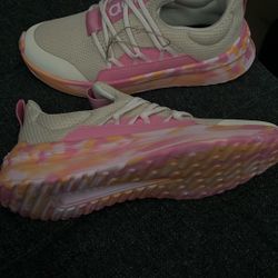 A didas Lite Racer Adapt 5.0 slip-on lace shoes in a white/pink/orange Size 2 Big Kids
