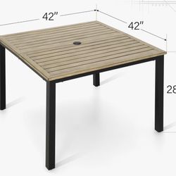 Sophia & William 42" Metal Patio Table, Steel Slatted Square Outdoor Dining Table with 1.57"-1.9" Adjustable Umbrella Hole, Outdoor Furniture Bistro Y