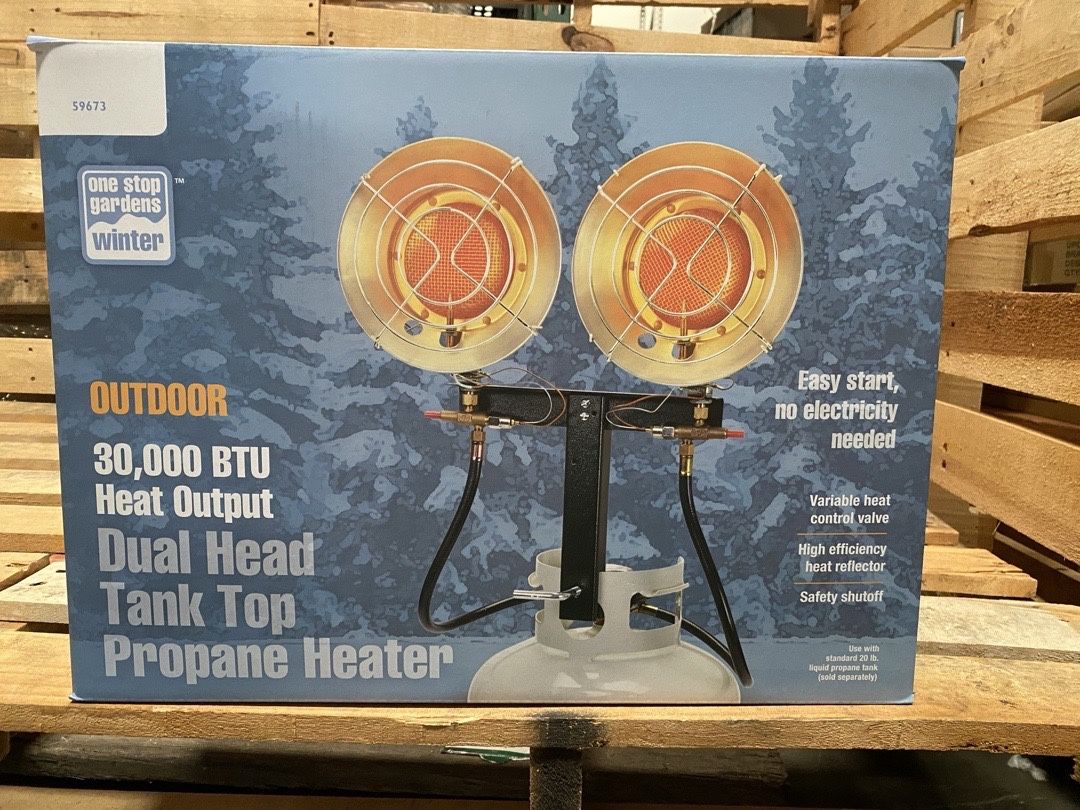 One Stop Gardens Winter Outdoor Dual Head Tank Top Propane Heater 30000 BTU