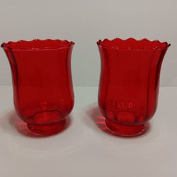 Red Glass Flower Vases 6" Tall Set Of 2