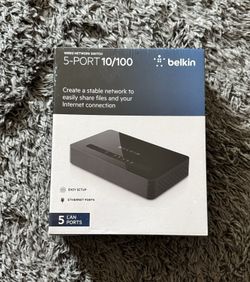 Belkin 5-Port 10/100 Wired Network Switch, Black, Ver 5000, New with Tags