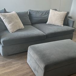 Crate & Barrel Sofa + Ottoman With Table