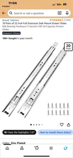 7 Pairs of 22 Inch Full Extension Side Mount Drawer Slides Ball Bearing Hardware 3-Section,100 LB Capacity Drawer Glides