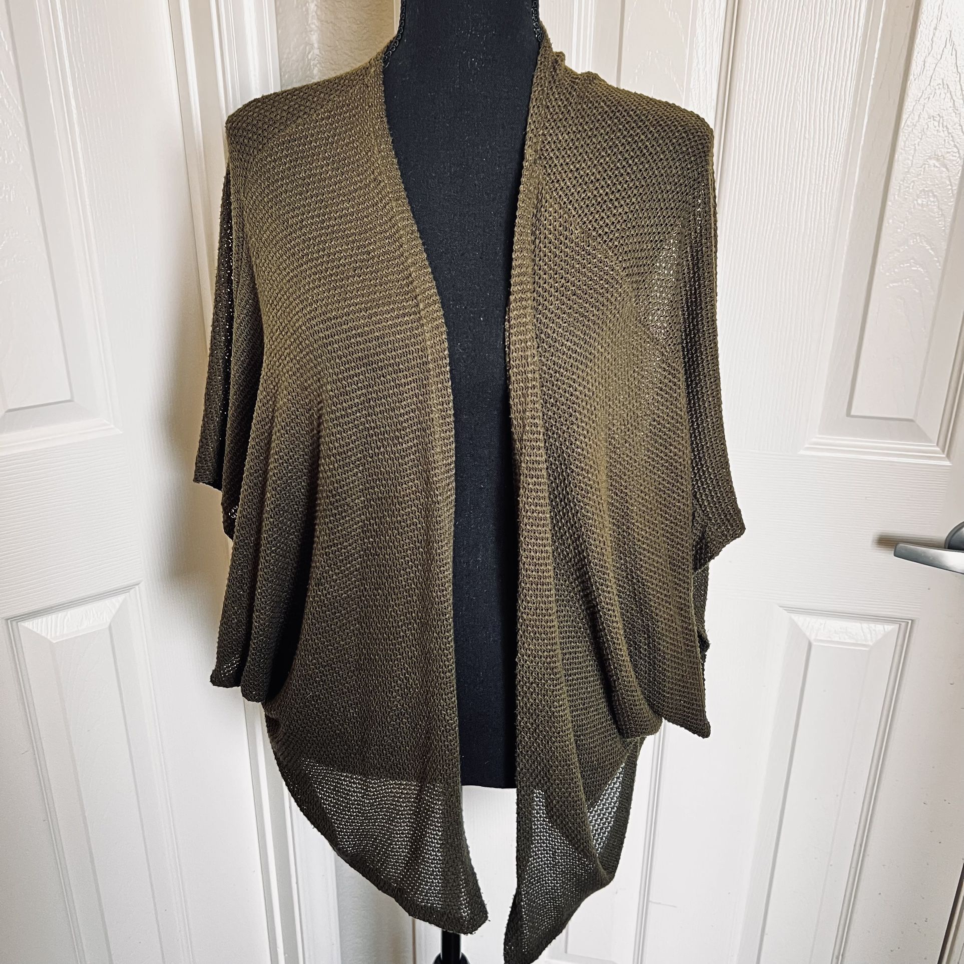 Olive Green Sheer Open Front Lightweight Cardigan Size Large