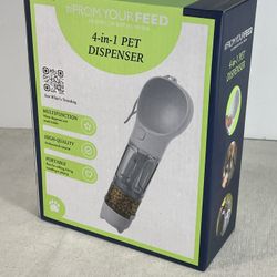 4-in-1 Portable Pet Water and Food Or Snack Dispenser 10oz Gray Great 4 Travel