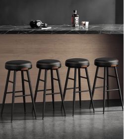 Bar Stools Set of 4. Kitchen Counter Stools, 24.8-Inch Tall Breakfast Stools, PU Leather with Stitching, Transitional, Home Bar, Ink Black, EKHO Colle
