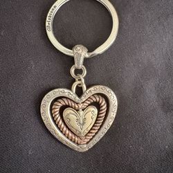 Brighton Two-Tone Heart Keychain Fob - Silver and Gold Tones