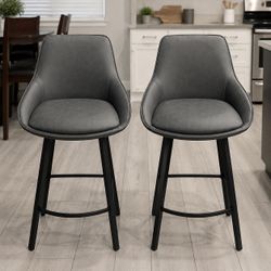 Swivel Bar Stools Set of 2, Modern Counter Height Barstools with Backs, 26'' Faux leather High Chairs for Island Kitchen, Counter Height