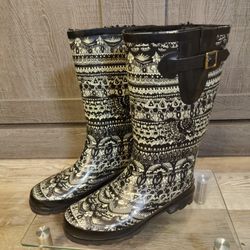 Women's Size9 Rain Boots Sakroots by The Sak Peace Print Tall  Plush Lined