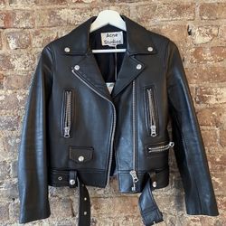 Acne Studios Black Leather Moto Jacket Size 32