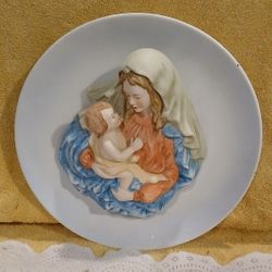 vintage jonathon byron’ mother & child handpainted porcelain plate