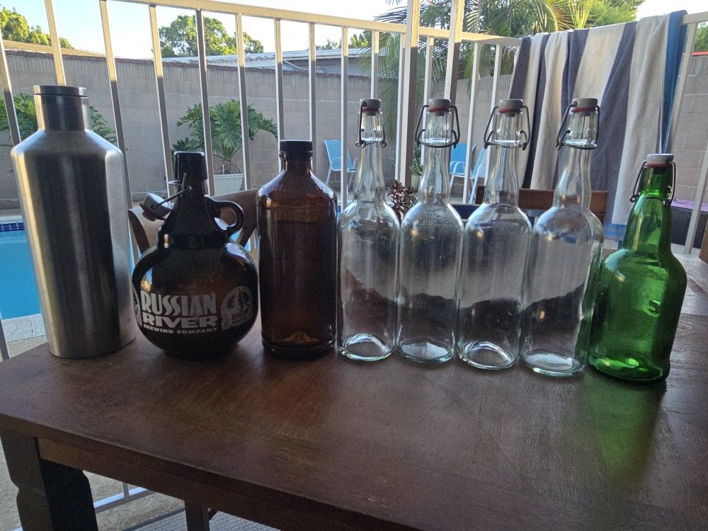 Russian River Brewing Growler and Assorted Swing Top Bottles