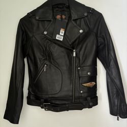 WOMEN'S LEATHER JACKET HARLEY DAVIDSON D-POCKET 120TH ANNIVERSARY SIZE XS