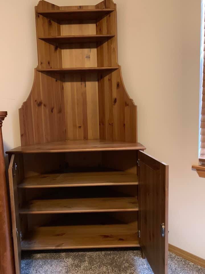 Wood corner cabinet with display unit