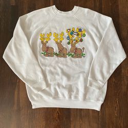Vintage 1988 Jim Benton Reindeer Christmas Sweatshirt Large White Size L