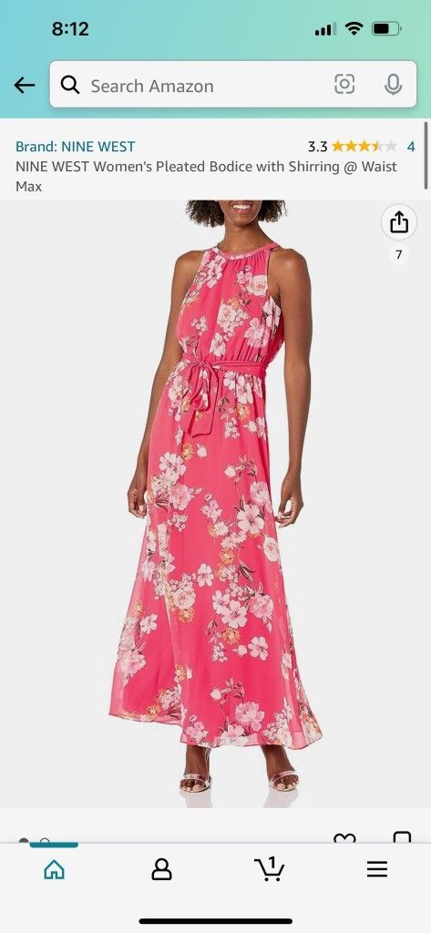 Beautiful Nine West Pleated Bodice Dress With Shirring At Waist *Shrug Sold Separately