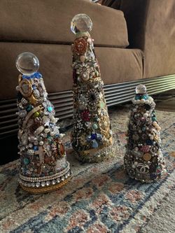 Handmade Jeweled Cone Tree Decor Set of 3