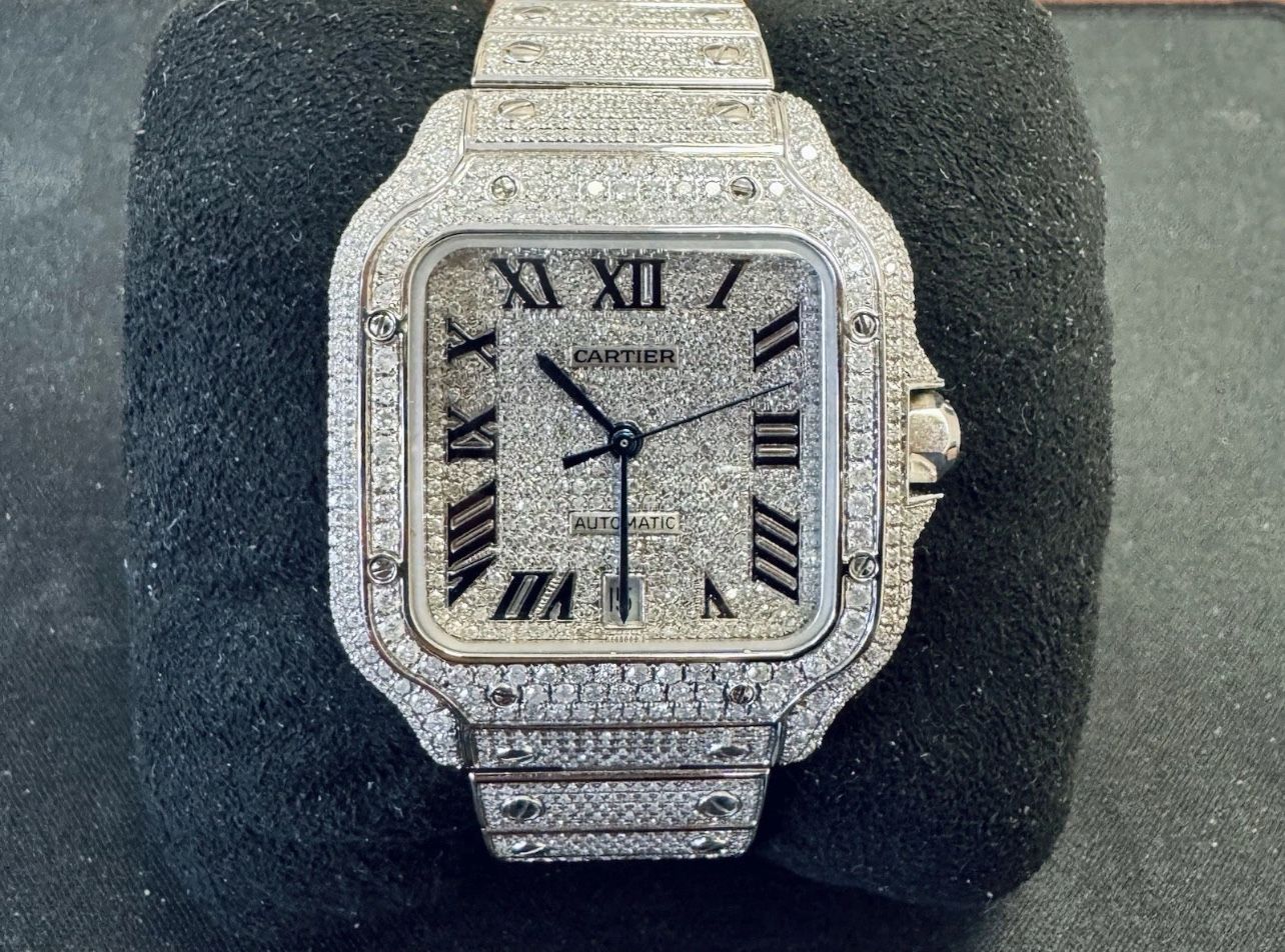 Iced Out Cartier Watch (mosissanite) Passes Diamond Tester