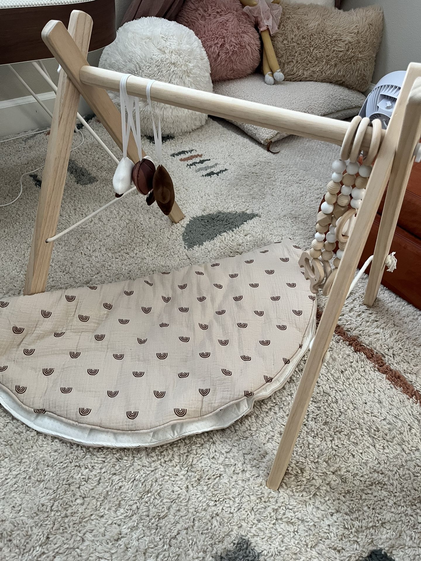 Baby Play Mat With Wooden Gym And Hanging Toys
