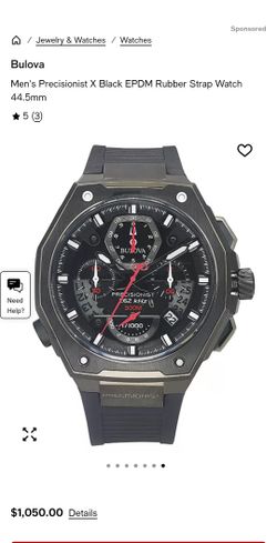 Bulova Precionist X Black EPDM Rubber Strap Watch 44.5mm