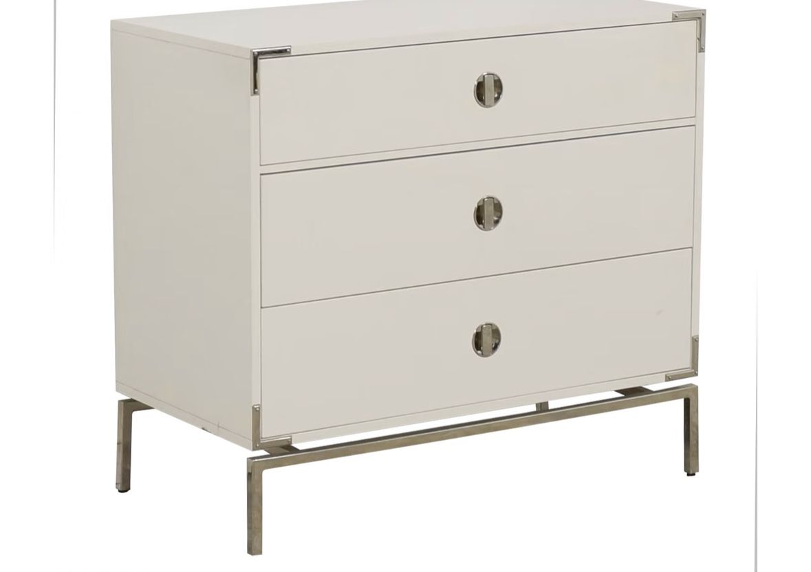 West Elm Malone Campaign White Lacquer Three-Drawer Dresser
