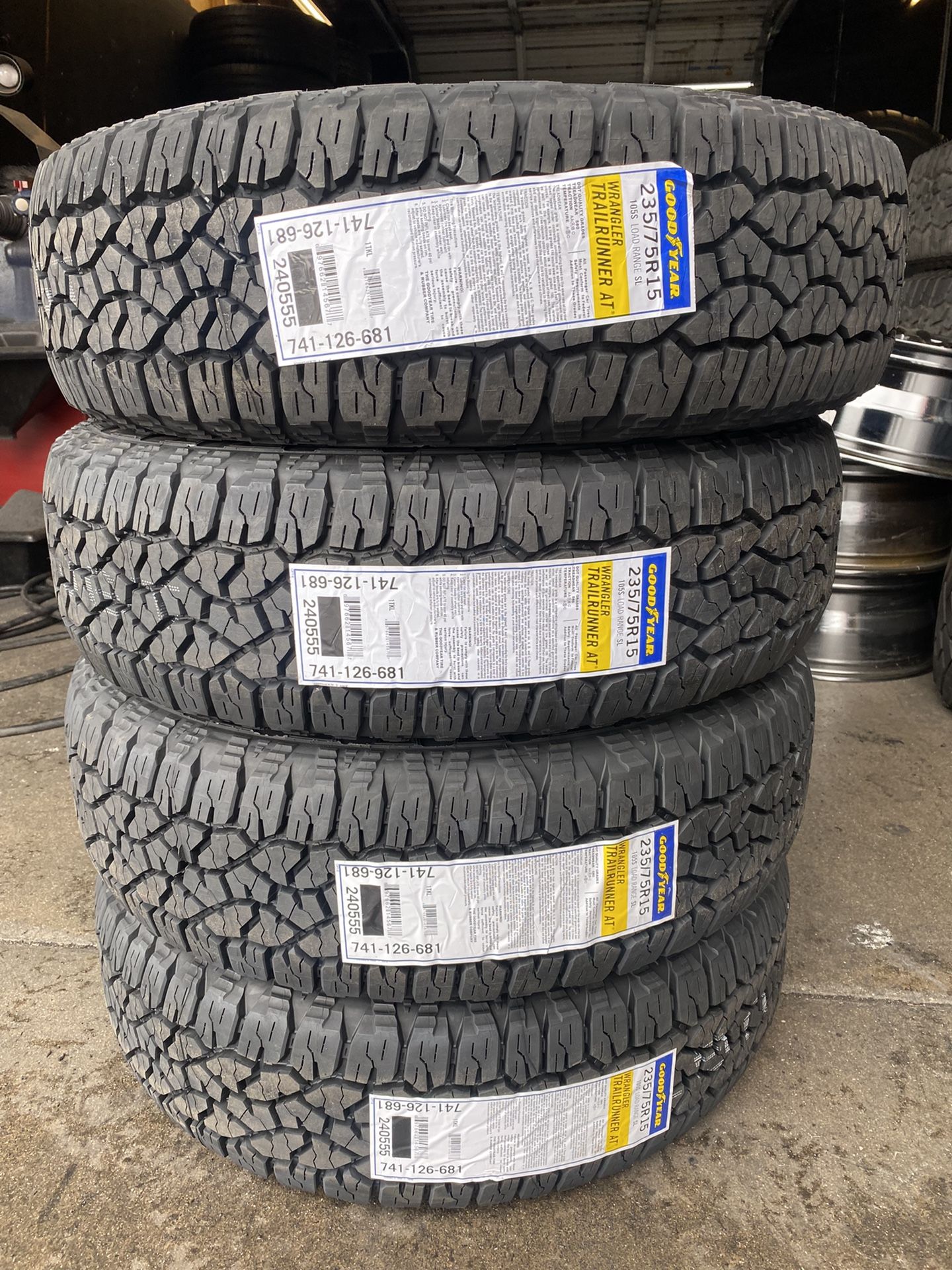 BRAND NEW SET OF GOODYEAR ALL TERRAIN TIRES 235/75/15